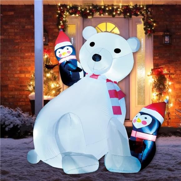 5.3 FT Inflatable Polar Bear with Penguins Build-in LED Blow up Christmas Decor - Picture 1 of 6
